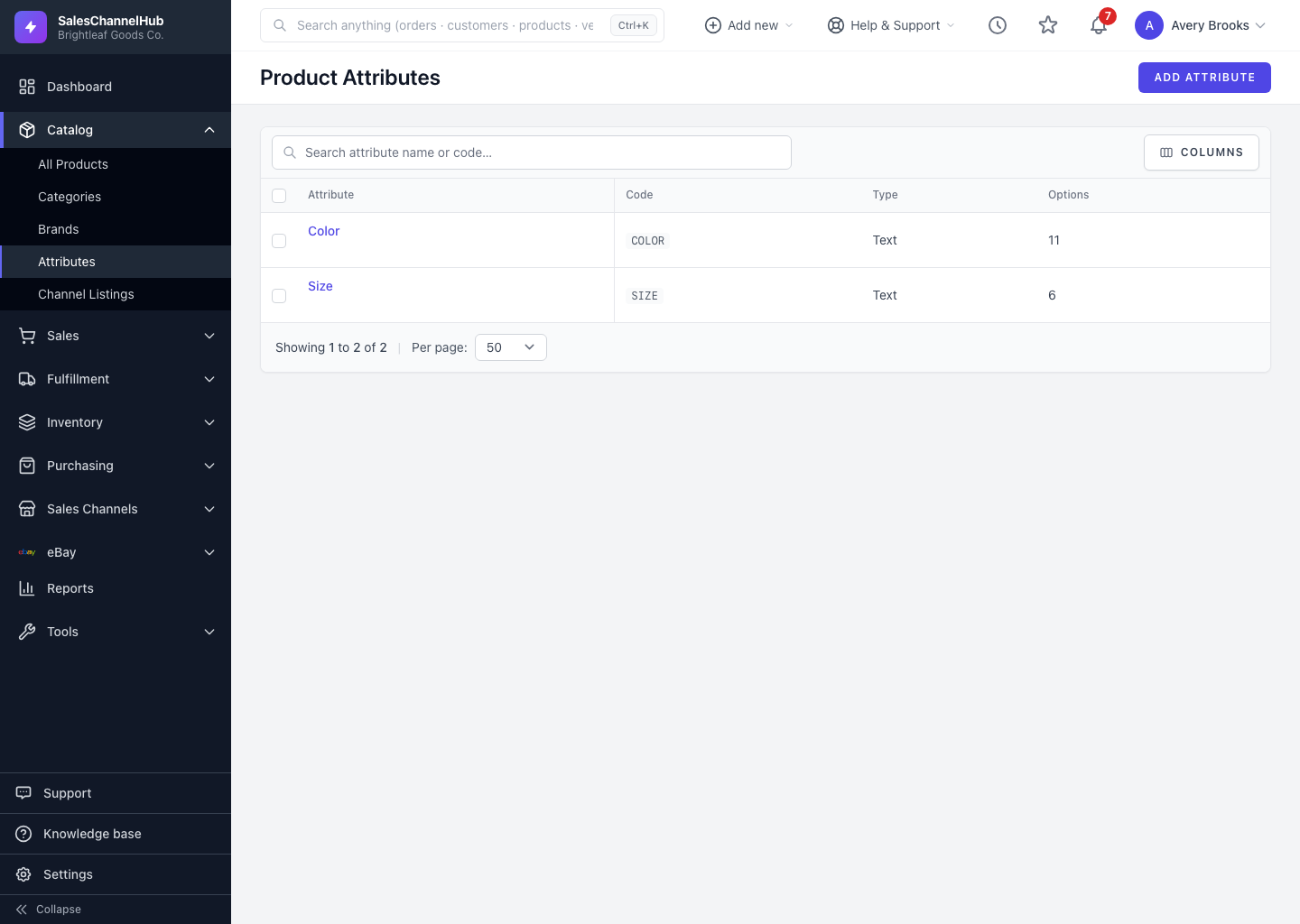The Add Attribute button on the Product Attributes list