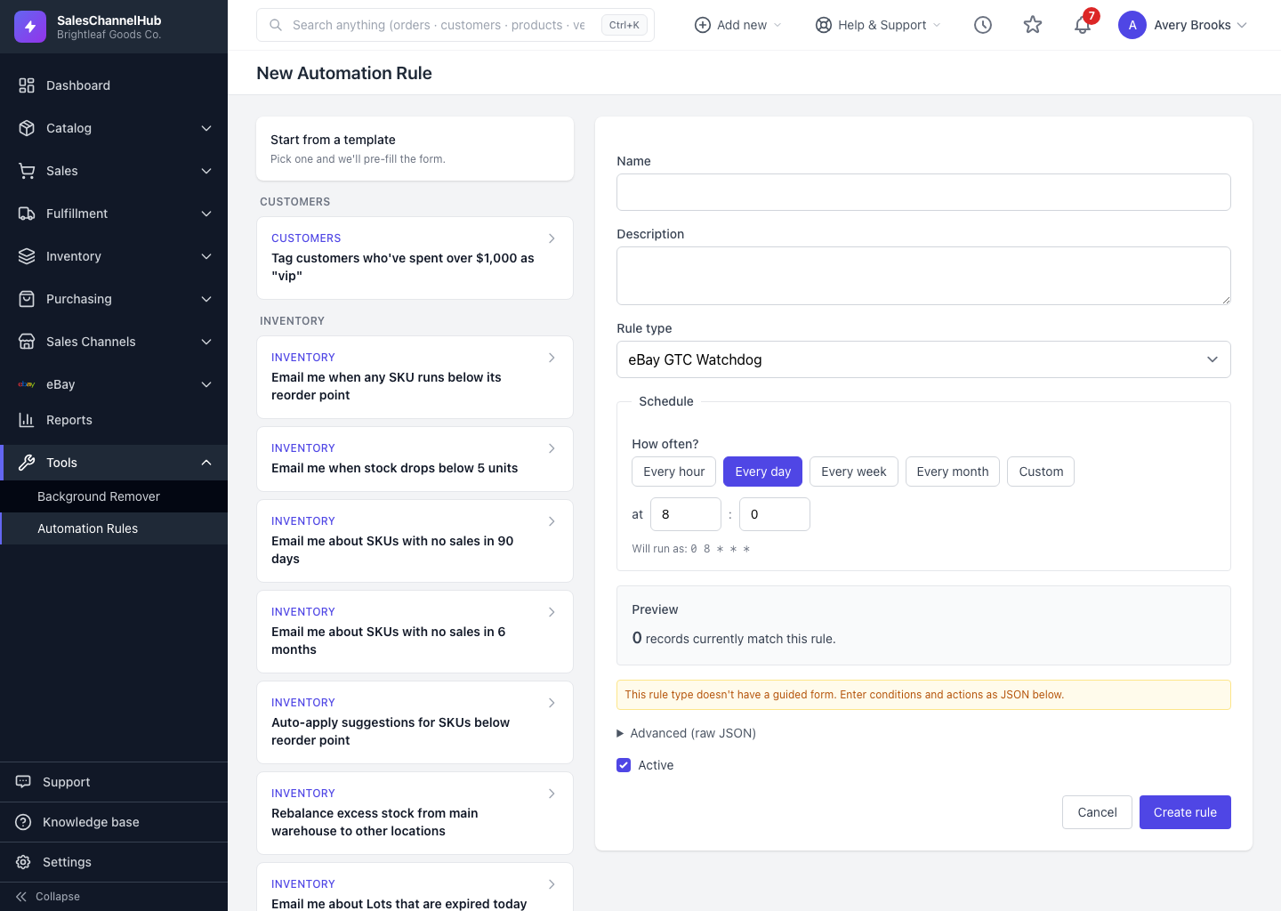 The New Automation Rule form