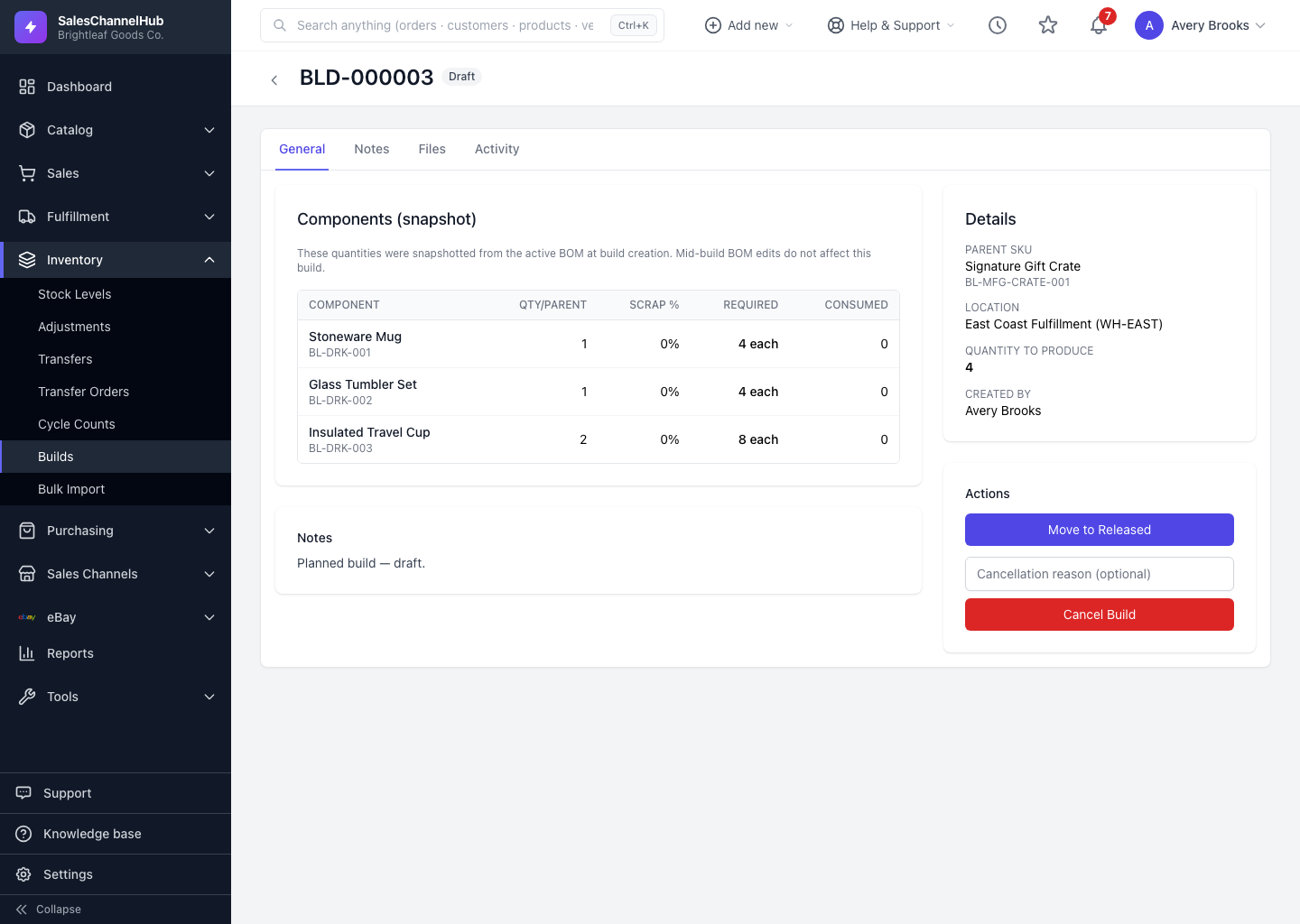 Build components snapshot