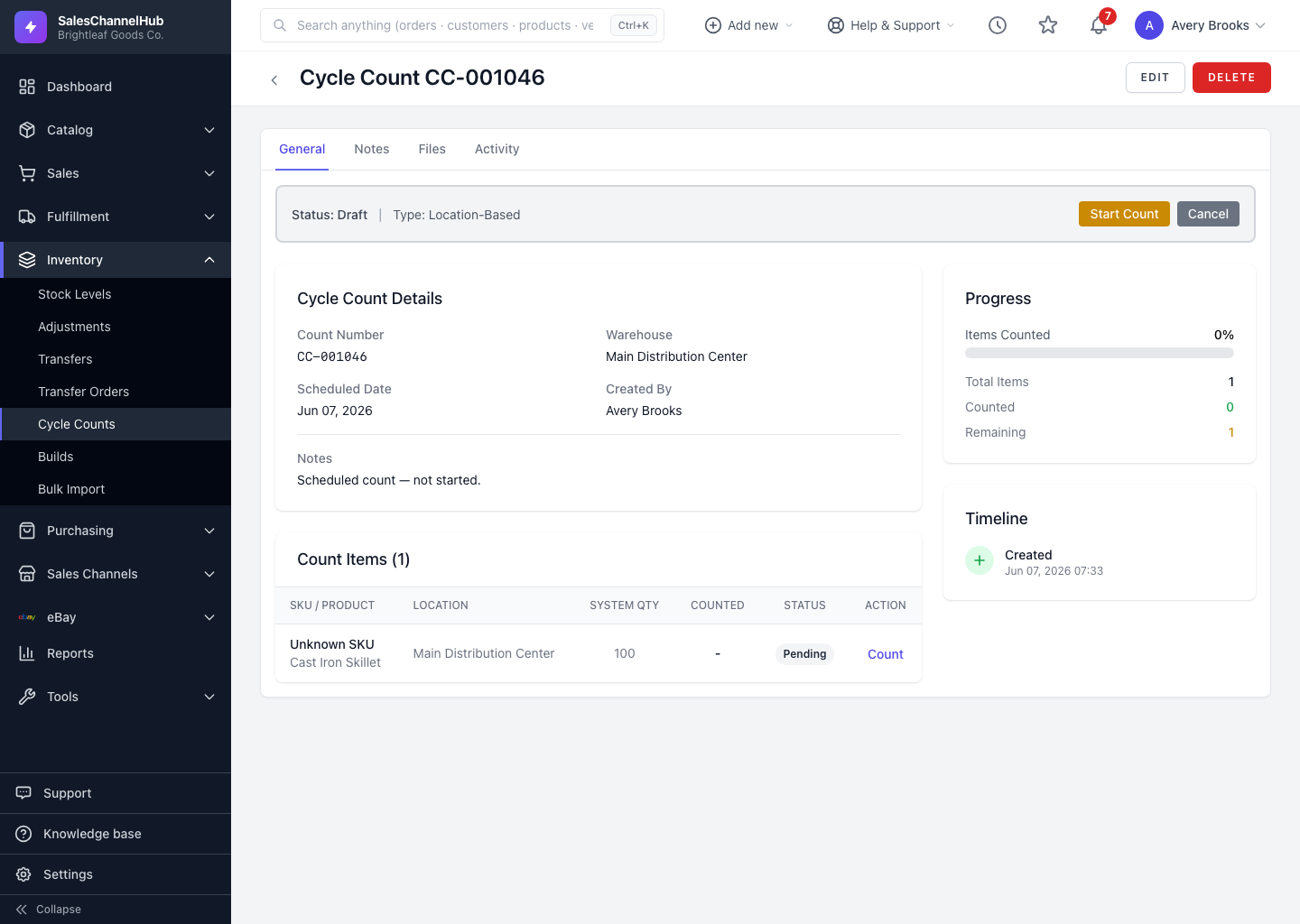 Creating a cycle count