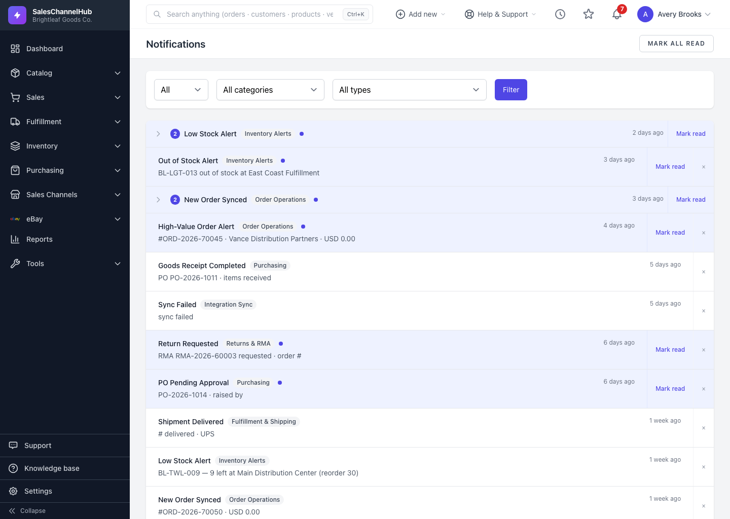 The Notifications page listing recent alerts