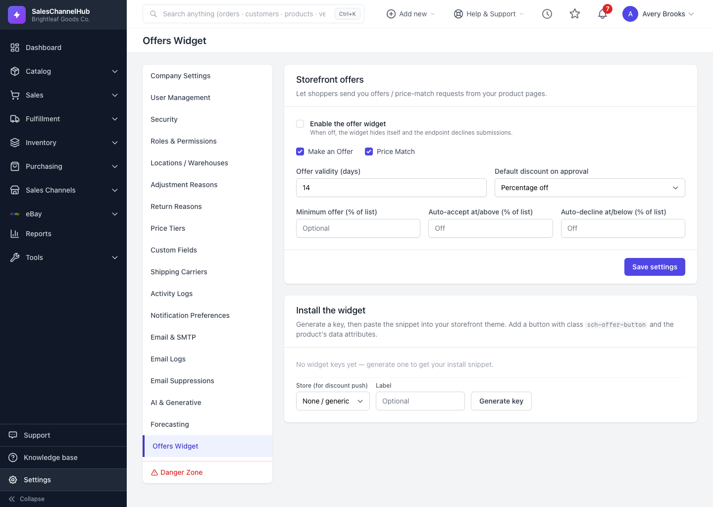 The Storefront offers settings