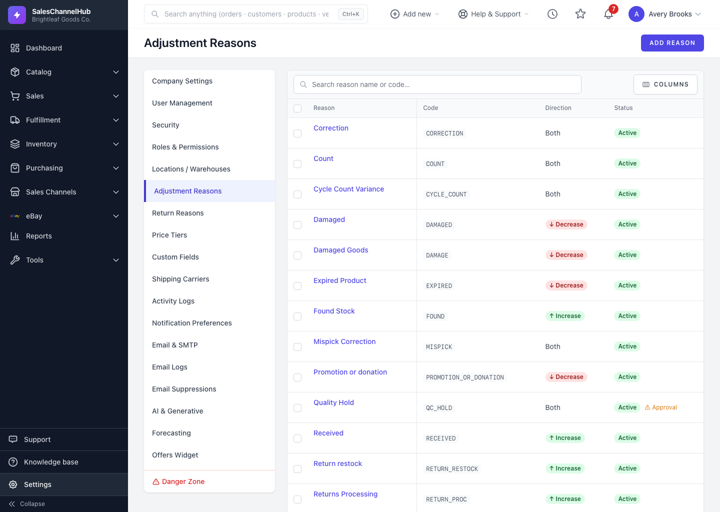 The Adjustment Reasons list