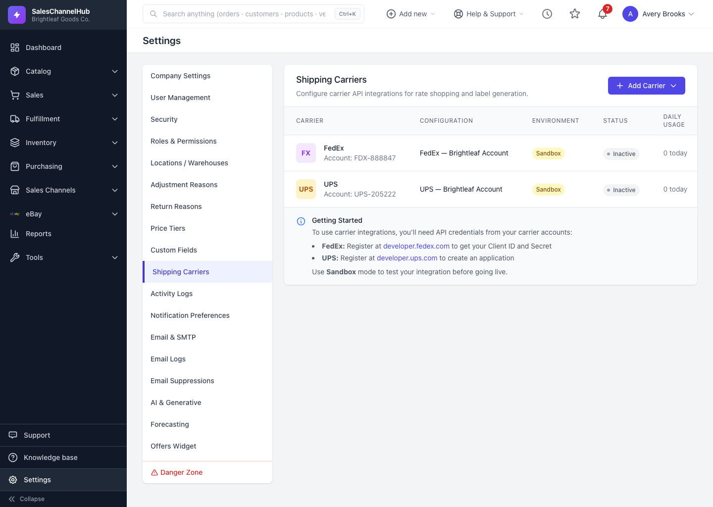 The Shipping Carriers list