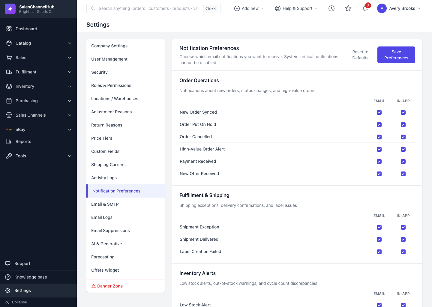 The Notification Preferences page
