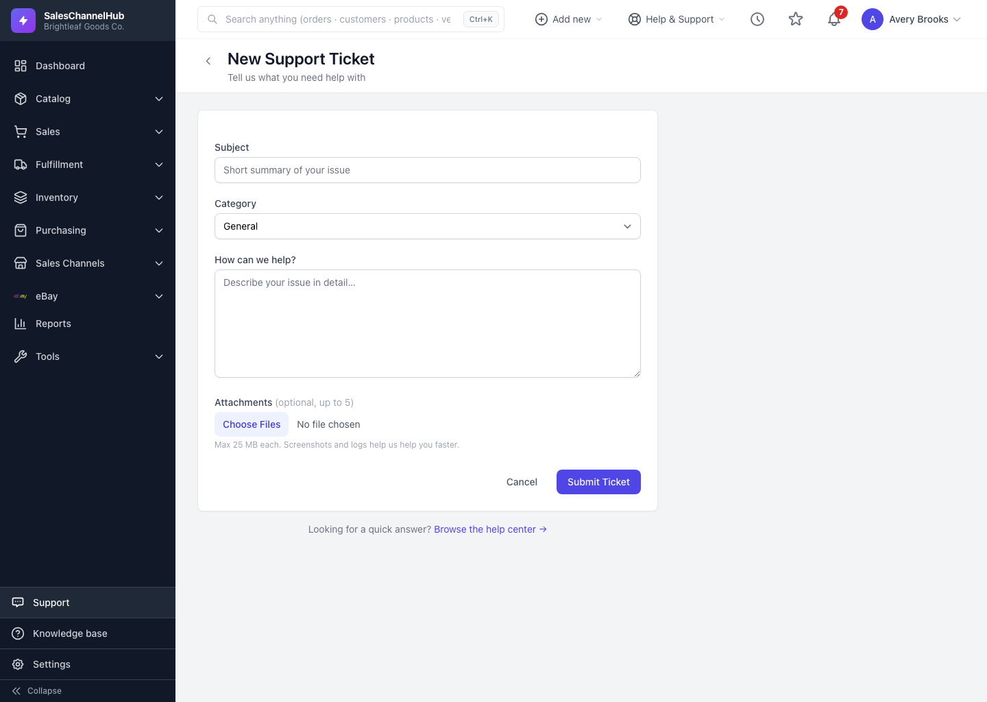 The Attachments field on the ticket form