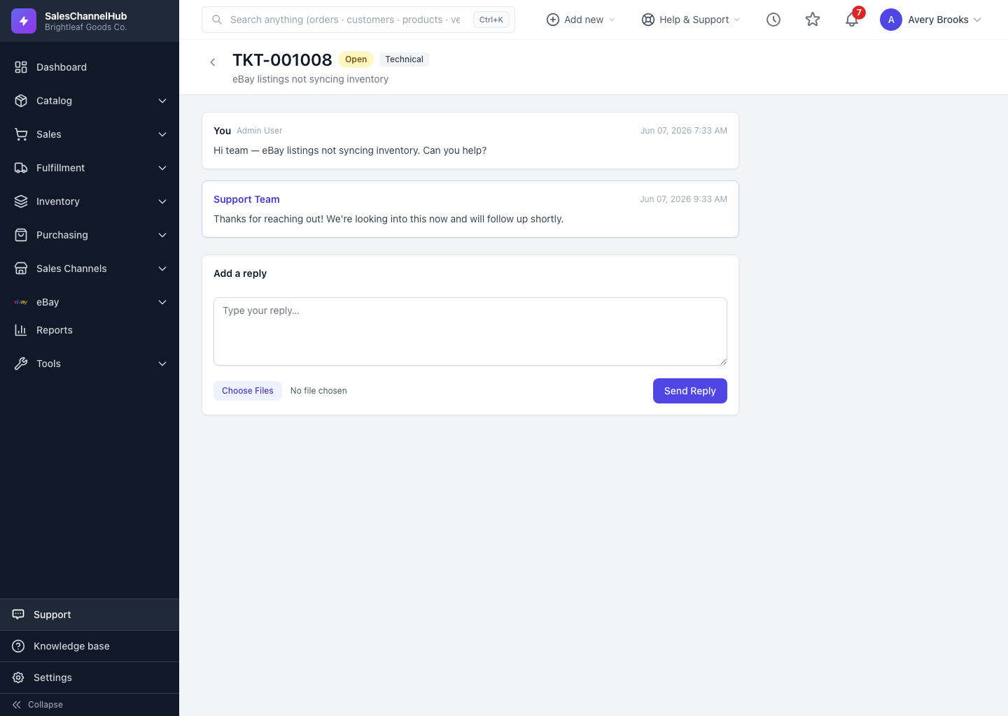 Attachment links inside a ticket message