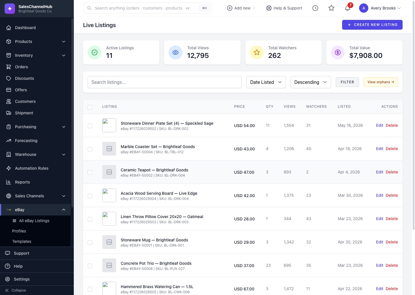 eBay tools screen in SalesChannelHub